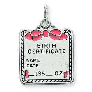  Sterling Silver Pink Birth Certificate Charm Jewelry