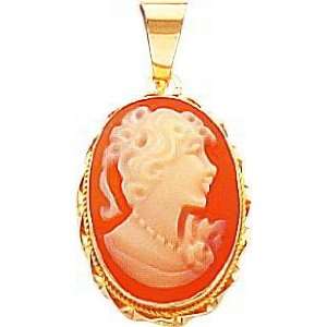  14K Yellow Gold Shell Cameo Pendant Necklace Jewelry A Jewelry