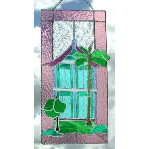  Pink Caribbean House Tropical Stained Glass Suncatcher 