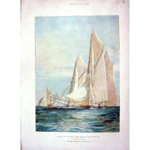  1897 Yacht Race Sailing Setting Spinnakers Sport