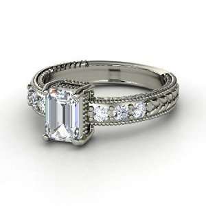  Emerald Isle Ring, Emerald Cut Diamond Palladium Ring 