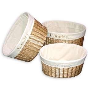  Decorative Living Lined Willow Laundry Baskets, Set of 3 