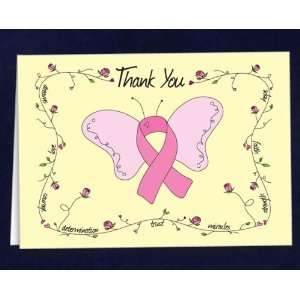   Butterfly Thank You Card   Pink Ribbon (1 Box)