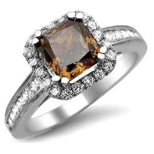   Brown Cushion Cut Diamond Engagement Ring 18k White Gold Jewelry