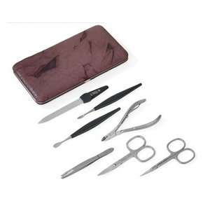 Stainless Steel Manicure set Vesuvio in Brown Italian Leather case 