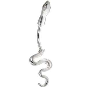  Solid 14kt White Gold Sexy Snake Belly Ring: Jewelry