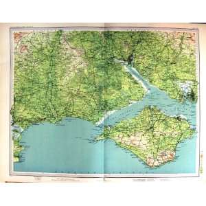 1903 Colour Map Southampton Isle Wight England Solent  