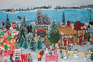 Christmas village background model train snow Dept 56  