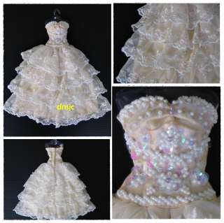 Beautiful Wedding Dress Party Outfit Fashion Costumes for Barbie Dolls 