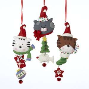  12 Claydough Cat in Santa Hat with Jingle Bell Pendant Christmas 