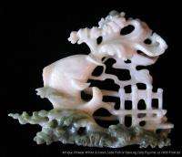 Antique Chinese Carved White & Green Jade Carp Figurine  