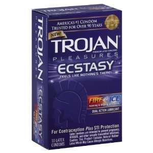 Trojan Pleasures Ecstasy Condoms, Premium Latex, Dual Action Lubricant 