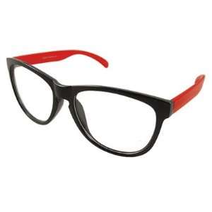   Black Full Rim Red Arms Plastic Clear Lens Glasses