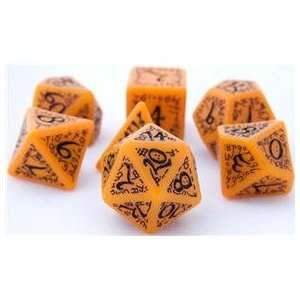   Dice Set (Elf Rune Orange) role playing game dice + bag Toys & Games