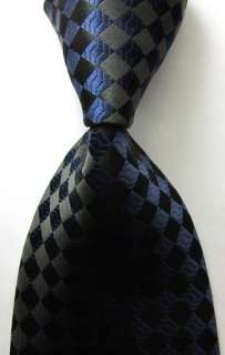 New Blue Black Check 100%Silk Classic Woven Mans Tie Necktie  