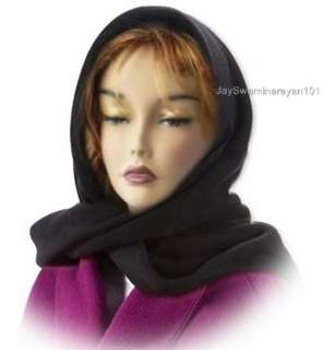 Womens Ladies Black Fleece Hooded Scarf Hood Winter Scarves Wrap 