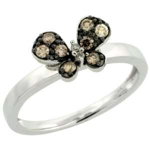 14k White Gold Butterfly Diamond Ring w/ Black Rhodium Accent, w/ 0.22 