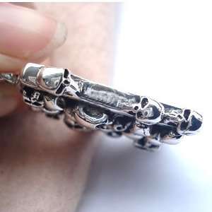  Mens Fashion Jewelry Skull Heads Pendant Silver Necklace 