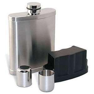  Satin Finish Stainless Steel Wine Flask with 2 cups   7 Oz 