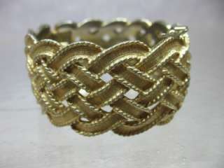 Vintage Castlecliff Textured Woven Braid Gold Tone Hinged Bangle 