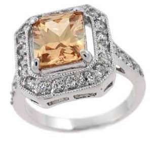    Silver Champagne Citrine Simulated Diamond Ring size 10: Jewelry