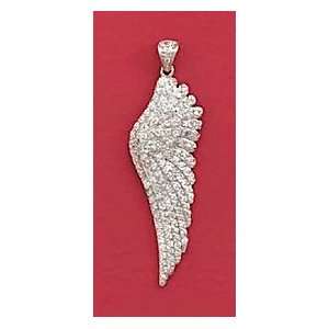  Rhodium Plated Sterling Silver Cubic Zirconia CZ Studded Angel Wing 