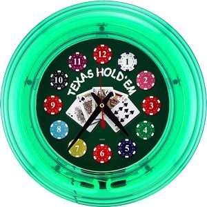  Poker Neon Wall Clock Green