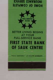   Matchbook First State Bank of Sauk Centre MN Stearns Co Minnesota