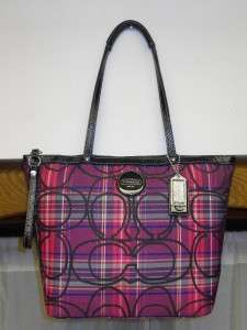 MINT AUTH Coach Tartan Plaid Signature Pink Multicolored Tote/Handbag 