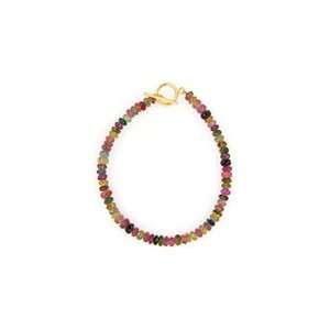   Precious Stone Rainbow Beaded Bracelet With Gold Vermeil Toggle Clasp