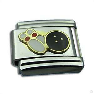italian Charms for bracelet   motiv bowling with golden edge, Classic 