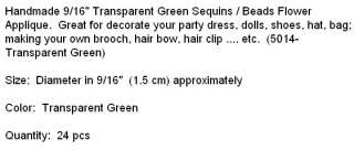 16 Transp Green Sequins/Beads Flower Appliques/Trims  
