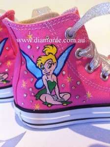 Tinkerbell Hand Painted On Pink Converse Featuring Swarovski crystals 