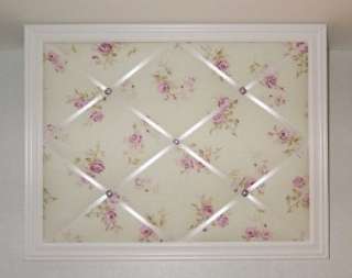   Pink Rose on Mint Green fabric   White Wood Framed Memo Board  