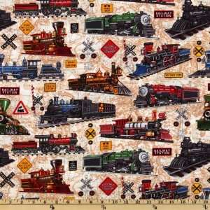  44 Wide Just Train Crazy Locomotives Map Cream Fabric By 