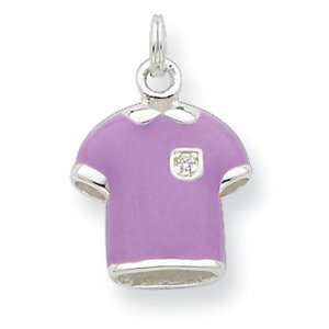  Sterling Silver CZ Purple Enameled Polished Polo Shirt Charm Jewelry