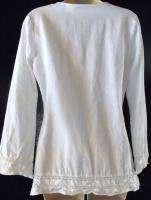 COULEURS DETE size US 6 White Linen Cotton Top Shirt ~ Lace Details 