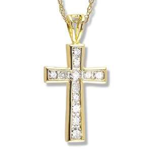  1/2 Carat Diamond Cross Pendant in 14k Yellow Gold with 