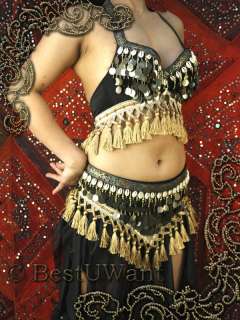 BestUwant :. Belly Dance Shell Tribal Top Hip Belt Costume Set XL 