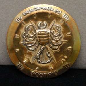 Zodiac Scorpio Medallion Coin Vintage Pendant  