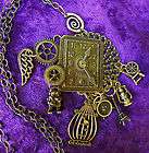 Steampunk Science Fiction Theme Necklace Brass Chain 7 Charms Robot 