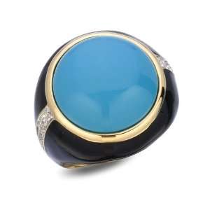  BOLD TURQUOISE COCKTAIL RING WITH BLACK ENAMEL CHELINE 