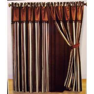  Luxury Brown Light Blue Stripe Window Curtain / Drape Set 