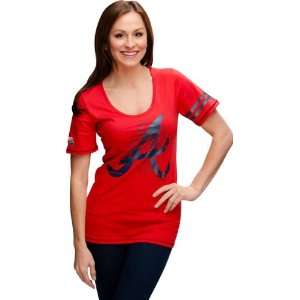   Braves Red Womens Baby Jersey Scoop Neck T Shirt