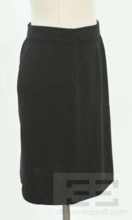 St. John 2 Pc Black Knit & Satin Chain Trim Jacket & Skirt Set Size 8 