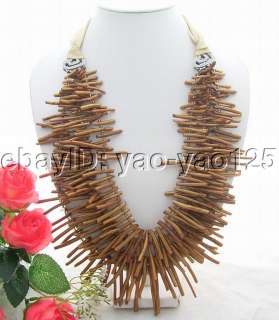 Stunning 4Strds Golden Coral Branch&Crystal Necklace  
