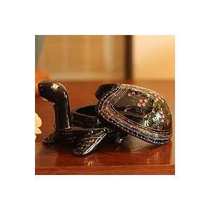  NOVICA Lacquered wood box, Lucky Pink Turtle Home 
