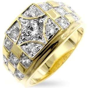    Mens Ring   Gold Plated with Clear CZ (Sizes 9 14) Jewelry