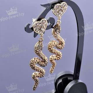 Betsey Johnson Curl Snake Heart Crystal Dangle Earrings Ear Studs 