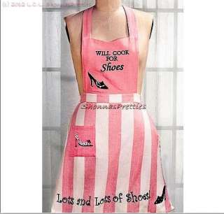 New Pink Black Stripe Diner Retro Apron Embroidered Cute Will Cook For 